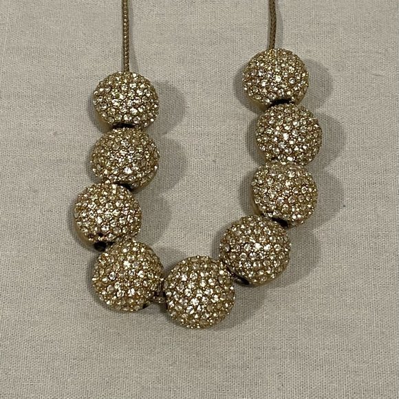 Madewell 1937‎ Gold Tone Long Necklace with Rhinestone Large Gold Tone Beads - Picture 2 of 7